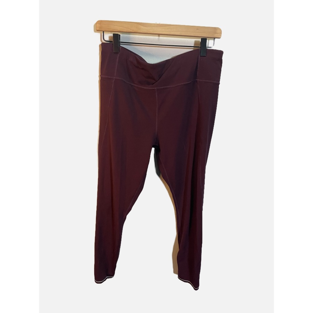 Athleta Leggings Women Large Burgundy Reflective Running Crop Yoga Activewear